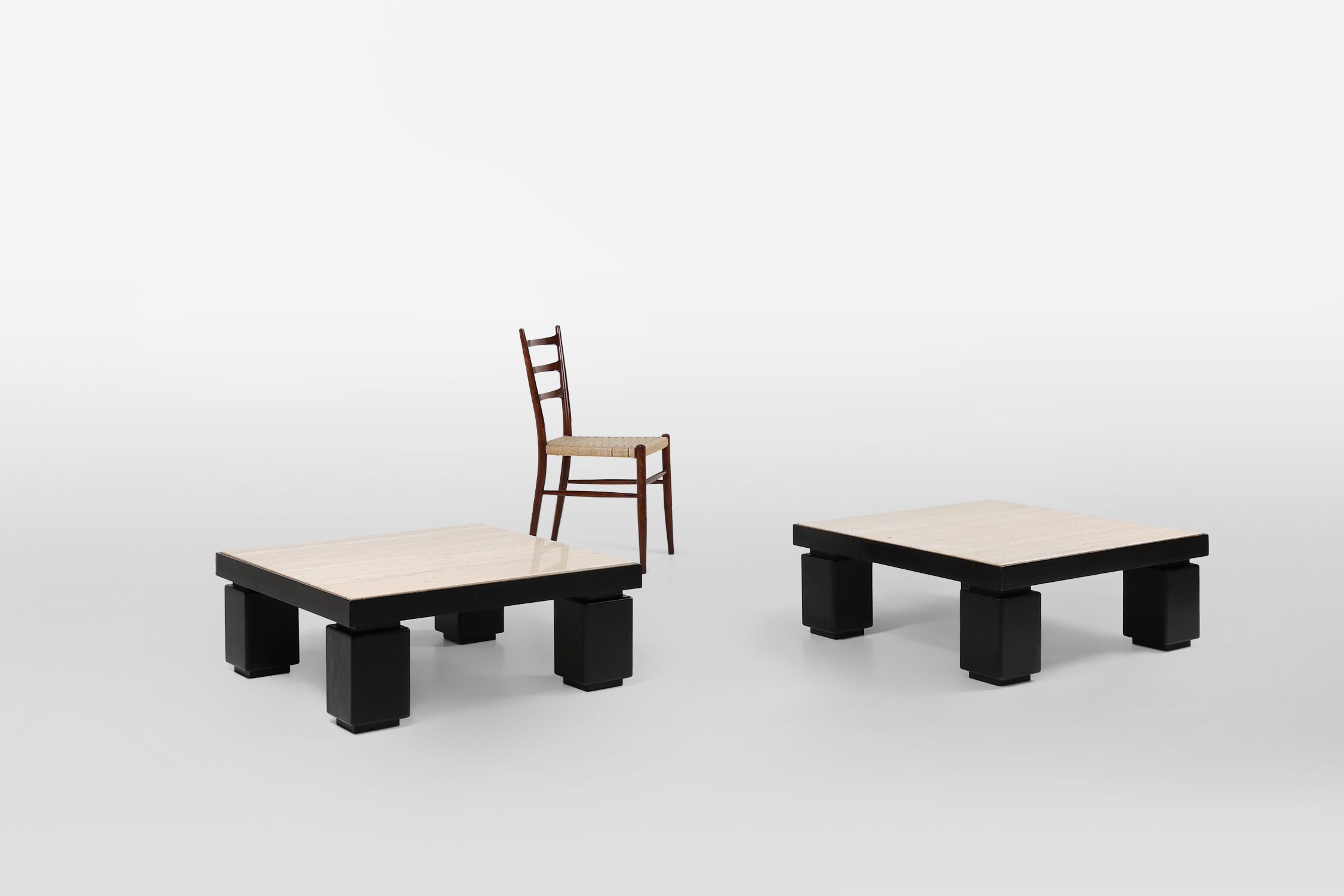 Mid-Century Coffee Tables in Oak with Travertine Tops, 1980s, Set of 2thumbnail